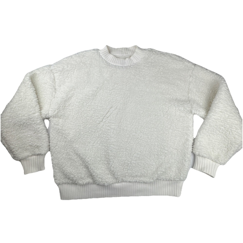 Gap Women Sherpa Sweatshirt XS White Teddy Fleece Oversized Cozy Pullover Crew